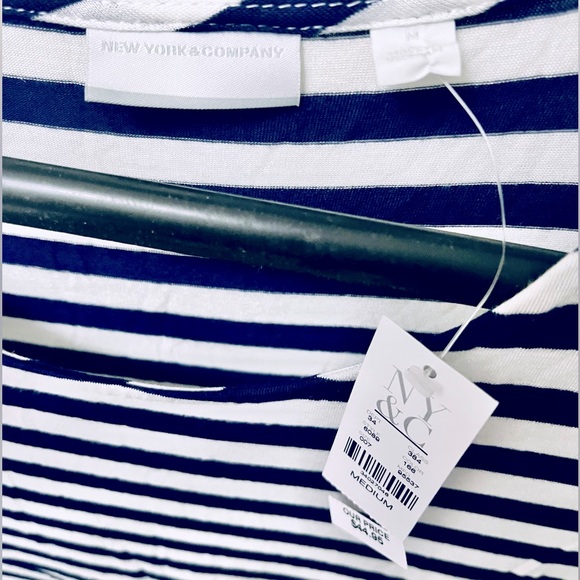 NY & Co: Navy & White Striped Super Soft Rayon & Spandex Dress : Size Medium - Picture 6 of 7